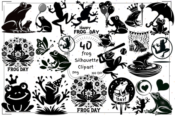 40 Frog Silhouette Clipart Collection: A Designer's Spring Asset