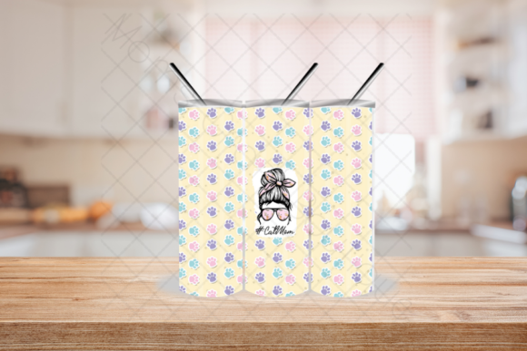 Cat Mom Life: Messy Bun & Tumbler Design Assets