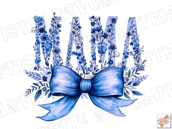 Elevate Your Designs with Blue Floral Coquette Mama Png