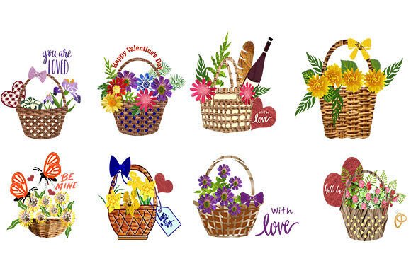 Elevate Your Love-Themed Designs with Floral Baskets